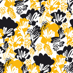 Black and yellow modern floral seamless pattern © galyna_p
