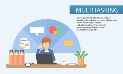 Businessman multitasking at work,Management planning to increase work productivity,Priority process, business concept strategy,Vector illustration.