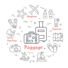 Vector linear concept of summer time with baggage icon