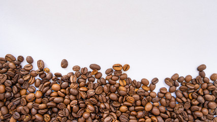 coffee beans evenly sprinkled on a white background