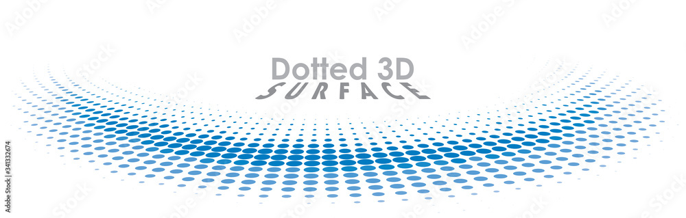 Poster perspesctive dotted blue surface with halftone effect. vector background