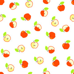 Orange apple with a leaflet seamless pattern. Vector illustration. Design for fabric, scrapbooking, packaging paper, wallpaper, wrapping, menu 300 dpi.