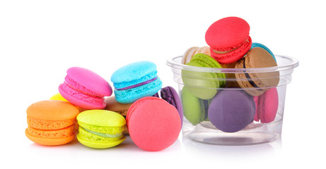 colourful french macaroons or macaron on white background