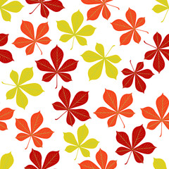 Autumn chestnut leaves pattern. Seamless vector illustration. Ideal for packaging eco-friendly products, scrapbooking, eco-style party design 300 dpi.
