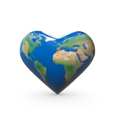 Heart shaped earth. love planet earth. 3d Render