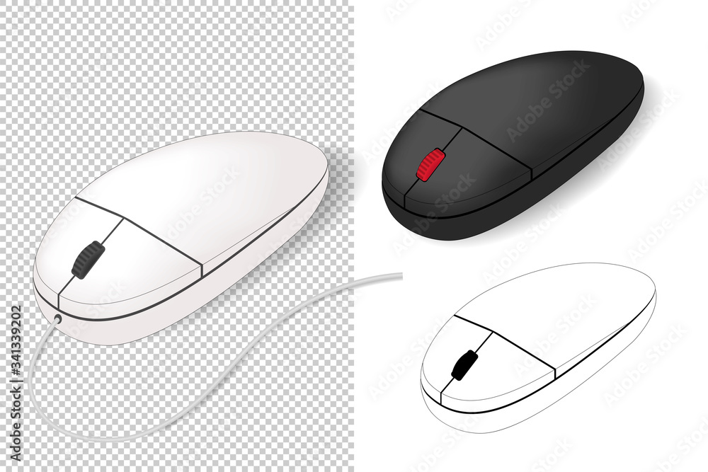 Wall mural realistic 3d computer mouse mock up set