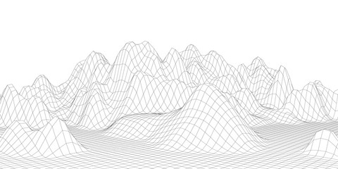 Wireframe landscape design on white background. Technology vector grid.