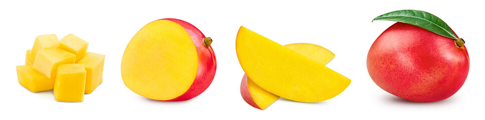 Red mango with leaves isolated