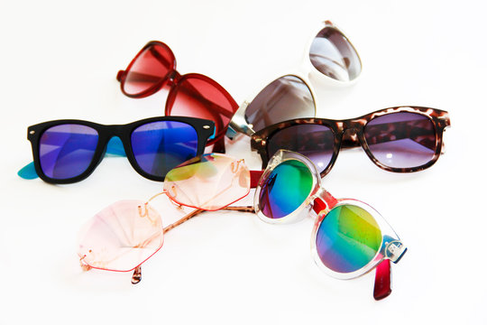 Sunglasses With Colored Lenses And Plastic Frames