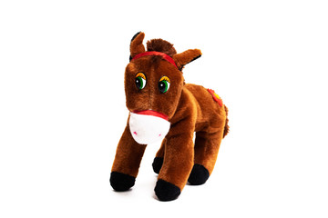 Brown toy horse isolated on white background