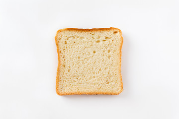 Slices toast bread isolated on white background. Top view, flat lay