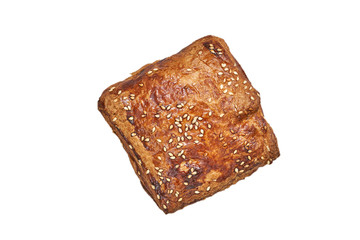 Delicious sweet bun. The assortment of bakery and bakery. Closeup on a light background