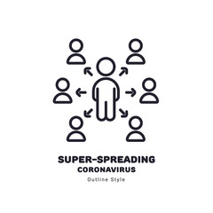 Super-Spreading coronavirus (COVID-19) concept illustration outline style