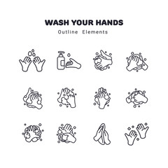 Hands washing illustration outline style