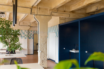 office chair near the desktop with office. new workplace concept