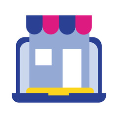 laptop with store building flat style icon