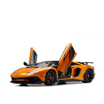 Dubai / UAE - December 19 2019: Lamborghini Aventador SV Roadster. Novitec air kit and wheels. Collection car. Cabrio custom model. Super car.