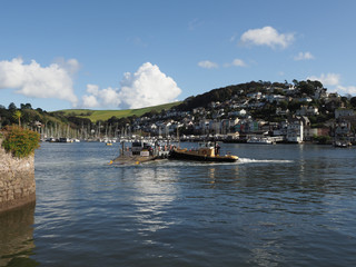 Naklejka premium Dartmouth lower ferry, one of three separate ferry services in the area, docked in Dartmouth, Devon, UK