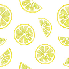 Watercolor seamless pattern from elements of lemon rings. Isolated drawing on a white background