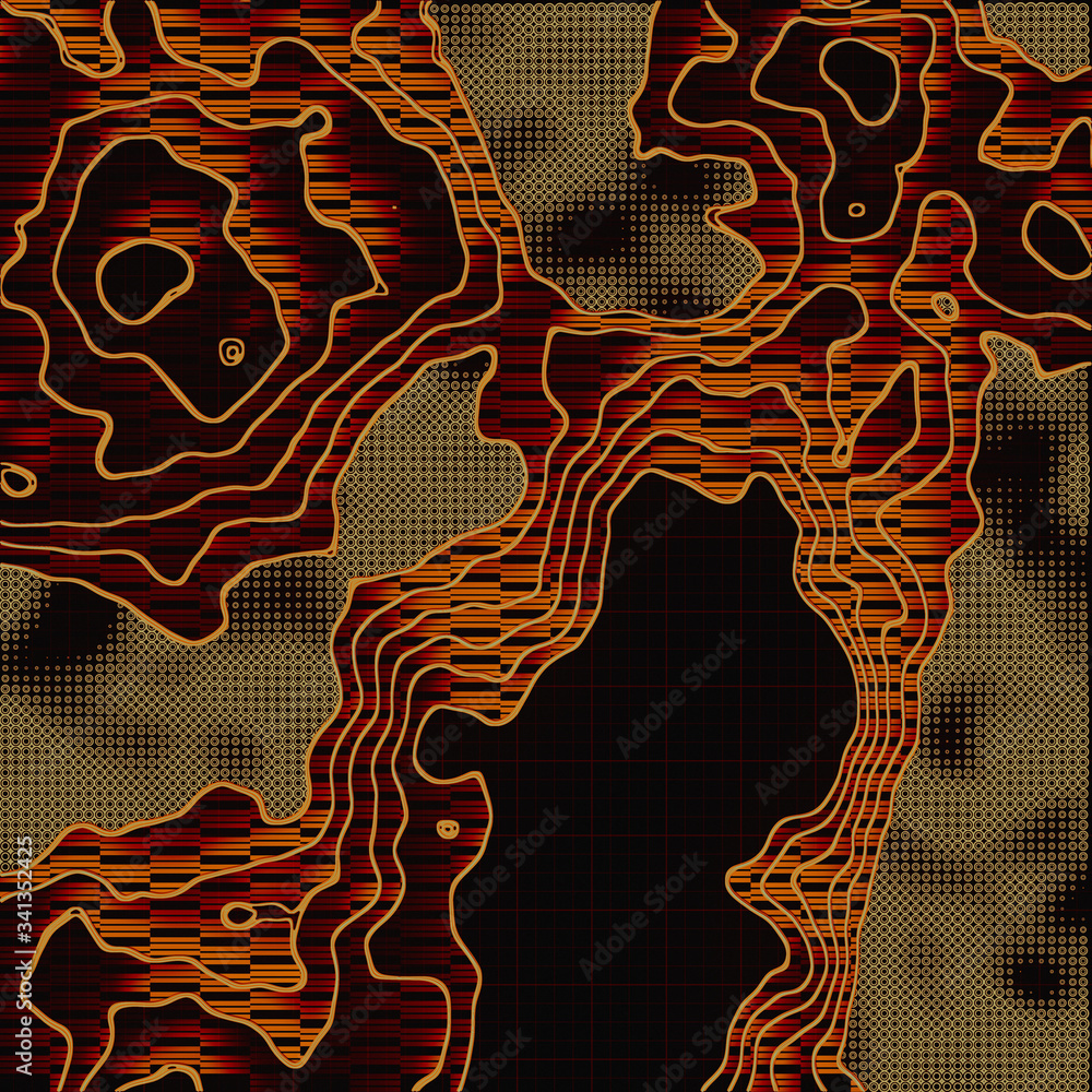 Aufkleber Topographic background pattern with isolines. 3D rendering abstract illustration