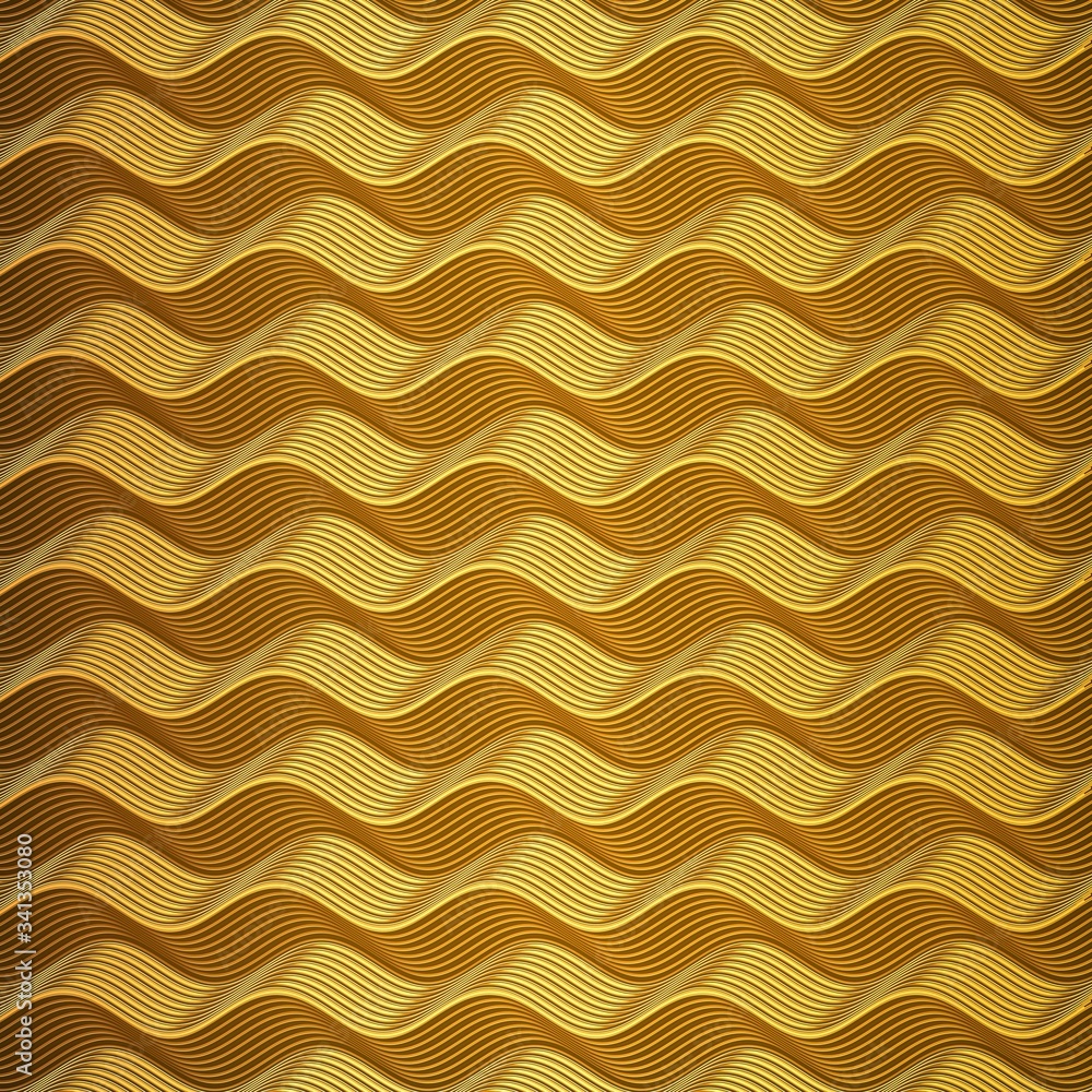 Aufkleber Abstract pattern with wave bend gold lines. 3d render luxury digital texture