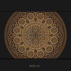 Luxury ornamental golden mandala design background, henna on black
