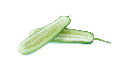Cucumber and slices isolated over white background