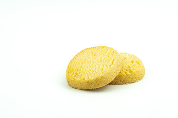 Premium butter cookies isolated on white background with copy space. Shallow depth of field.