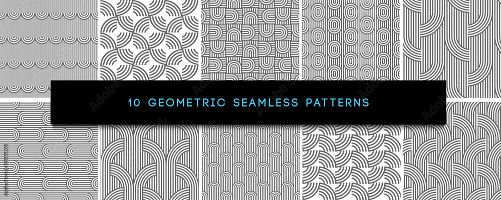 Sticker set of vector monochrome geometric seamless patterns