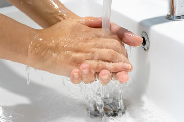 Washing hands rubbing with soap woman for corona virus prevention, hygiene to stop spreading coronavirus