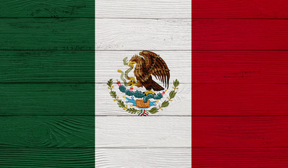 Mexico flag on a wooden texture. Wood texture, planks Wooden texture background flag. Flag painted with paints on wood