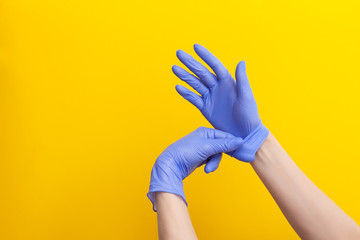 Step-by-step instructions on how to remove dirty gloves, doctor take off from hand glove
