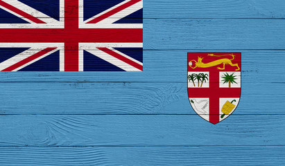 Fiji flag on a wooden texture. Wood texture, planks Wooden texture background flag. Flag painted...