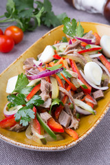 Cooked meat with mixed vegetables salad