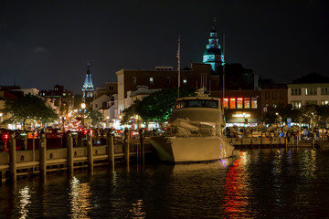The harbor of Annapolis at night. The city is the capital of Maryland.