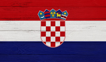 Croatia flag on a wooden texture. Wood texture, planks Wooden texture background flag. Flag painted...
