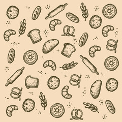 Texture of handmade bakery icons