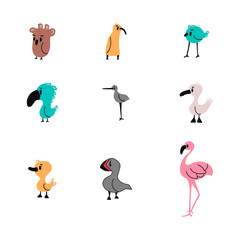 Cartoon cute birds collection set. vector illustration isolated on white background. hand drawn style.