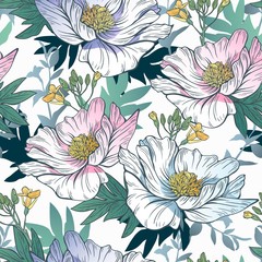 Floral graphic seamless vector illustration.