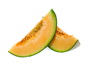 cantaloupe melon slices isolated on white background