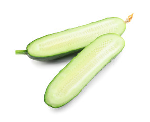 Green cut cucumber on white background