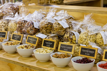 Dried fruit and berries on a shelf