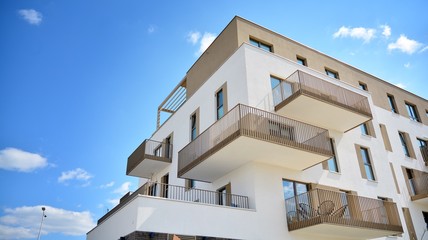 Fototapeta premium Facade of new residential building. Contemporary apartment building . Generic residential architecture.