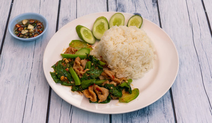 Thai Rice with Fried Pork and Vegetables 