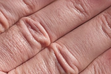 Macro detail of hand and fingers of white man.