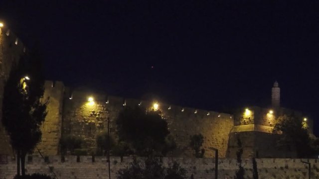 Moving camera from Tower of David on Jaffa street in Jerusalem, Israel