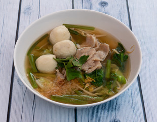 Pork Slices and Pork Balls Soup 