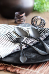 Black silverware table setting