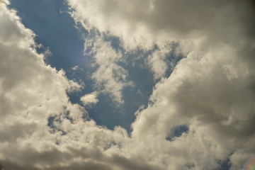 Blue sky with white grey clouds in sunny day.