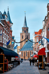 Naklejka na ściany i meble Touristic street in The Hague, Netherlands.